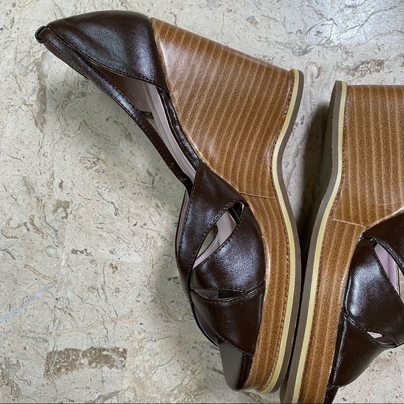 N.Y.L.A Yuki Brown Peep Toe High Wedge Sandal - Picture 7 of 14